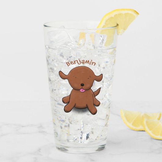 Cute happy puppy cartoon glas (Achterkant ijs)
