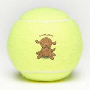 Cute happy puppy cartoon tennisballen
