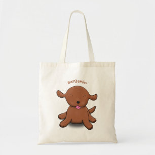 Cute happy puppy cartoon tote bag