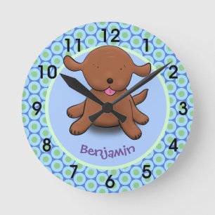 Cute happy puppy dog blue cartoon illustratie rou ronde klok