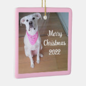 Cute Happy Puppy Dog met roze plein rood Keramisch Ornament (Rechts)