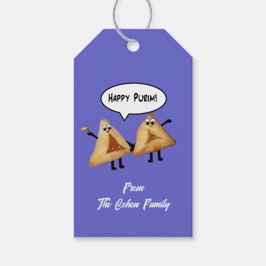 Cute Happy Purim Hamentaschen Mishloach Manot Cadeaulabel (Voorkant)