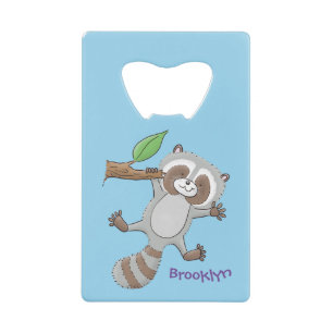 Cute happy raccoon baby illustratie creditkaart flessenopener
