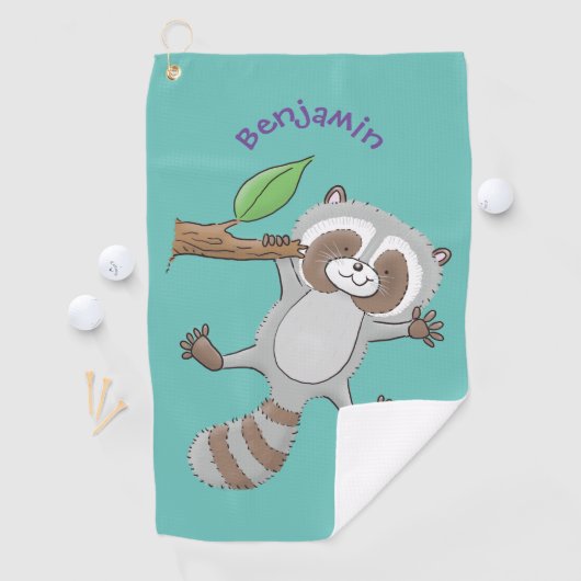 Cute happy raccoon baby illustratie golfhanddoek (Insitu)
