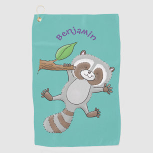 Cute happy raccoon baby illustratie golfhanddoek