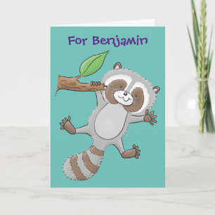 Cute happy raccoon baby illustratie kaart