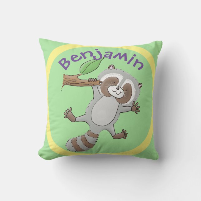 Cute happy raccoon baby illustratie kussen (Voorkant)