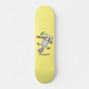 Cute happy raccoon baby illustratie persoonlijk skateboard