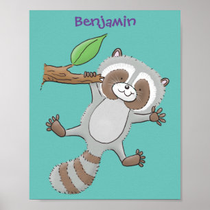 Cute happy raccoon baby illustratie poster