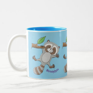 Cute happy raccoon baby illustratie tweekleurige koffiemok