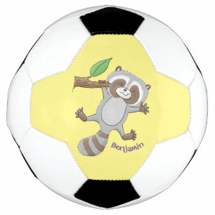 Cute happy raccoon baby illustratie voetbal