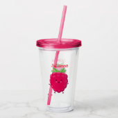 Cute happy raspberry cartoon illustratie acryl drinkbeker (Achterkant)