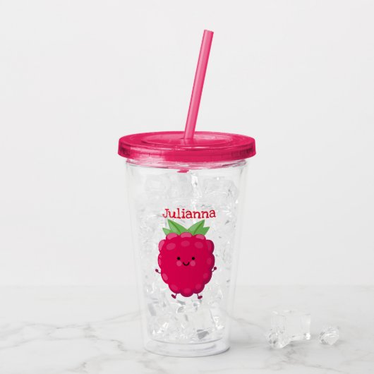 Cute happy raspberry cartoon illustratie acryl drinkbeker (Achterkant ijs)