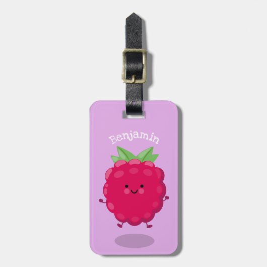 Cute happy raspberry cartoon illustratie bagagelabel (Voorkant verticaal)