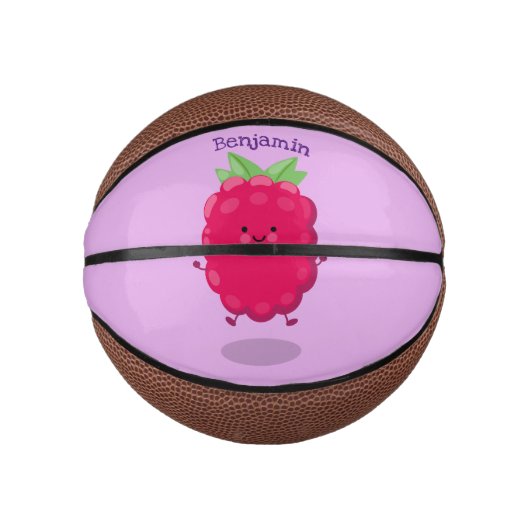 Cute happy raspberry cartoon illustratie basketbal (Voorkant)
