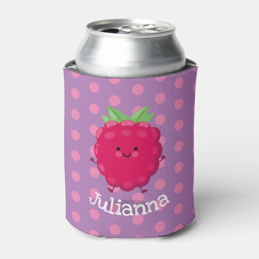 Cute happy raspberry cartoon illustratie blikjeskoeler (Blikje Voorkant)