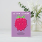 Cute happy raspberry cartoon illustratie briefkaart (Staand voorkant)