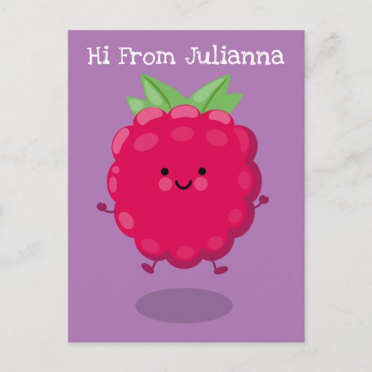 Cute happy raspberry cartoon illustratie briefkaart (Voorkant)