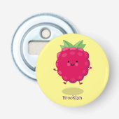 Cute happy raspberry cartoon illustratie button flesopener (Voorkant)