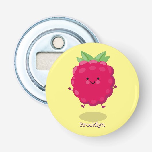 Cute happy raspberry cartoon illustratie button flesopener (Voorkant)