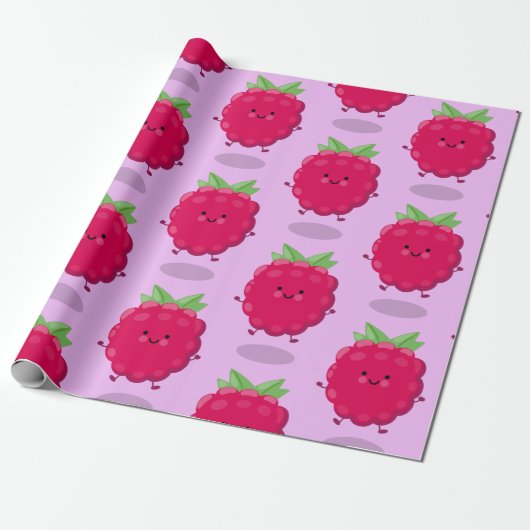 Cute happy raspberry cartoon illustratie cadeaupapier (Uitgerold)