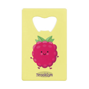 Cute happy raspberry cartoon illustratie creditkaart flessenopener