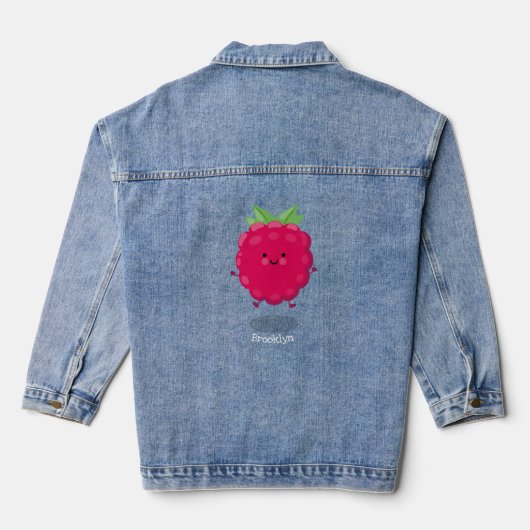 Cute happy raspberry cartoon illustratie denim jacket (Achterkant)