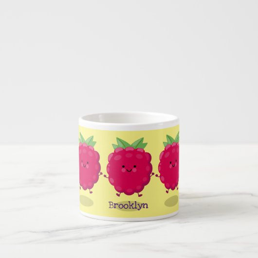 Cute happy raspberry cartoon illustratie espresso kop (Voorkant)