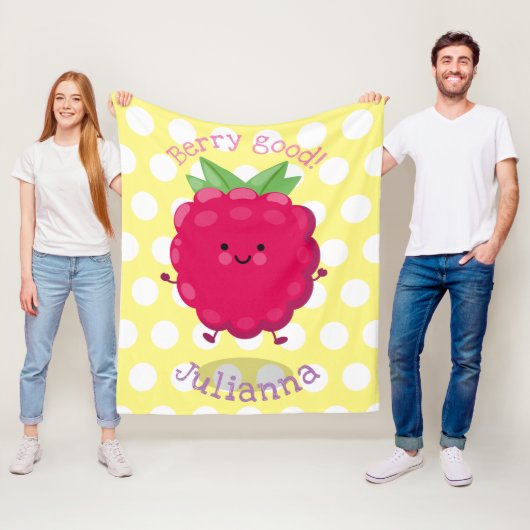 Cute happy raspberry cartoon illustratie fleece deken (In situ)