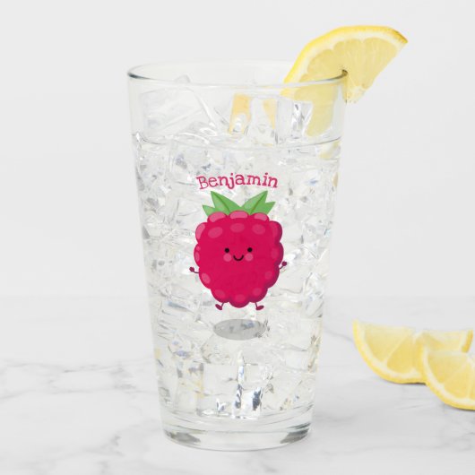 Cute happy raspberry cartoon illustratie glas (Achterkant ijs)