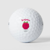 Cute happy raspberry cartoon illustratie golfballen (Voorkant)