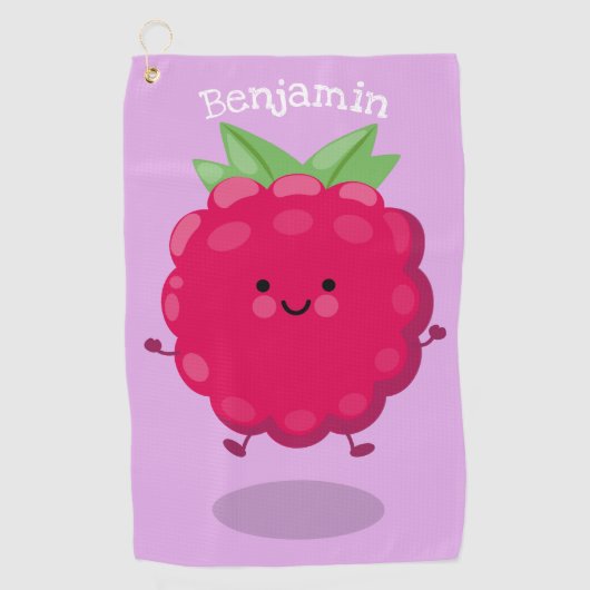 Cute happy raspberry cartoon illustratie golfhanddoek (Voorkant)