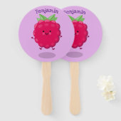 Cute happy raspberry cartoon illustratie handwaaier (Voorkant en achterkant)