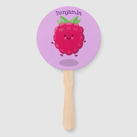 Cute happy raspberry cartoon illustratie handwaaier (Voorkant)