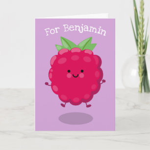 Cute happy raspberry cartoon illustratie kaart