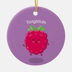 Cute happy raspberry cartoon illustratie keramisch ornament