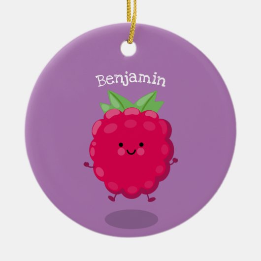 Cute happy raspberry cartoon illustratie keramisch ornament (Voorkant)