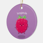 Cute happy raspberry cartoon illustratie keramisch ornament (Links)