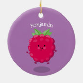 Cute happy raspberry cartoon illustratie keramisch ornament (Achterkant)