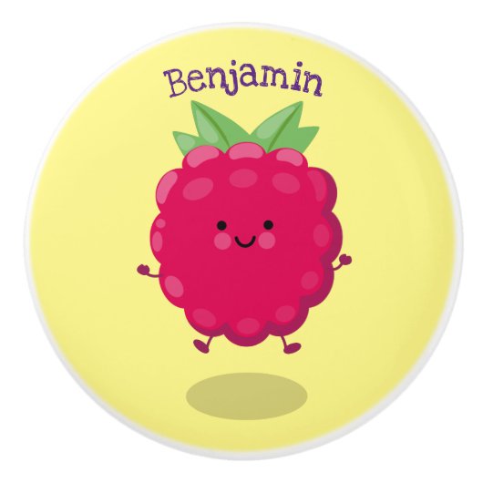 Cute happy raspberry cartoon illustratie keramische knop (Voorkant)