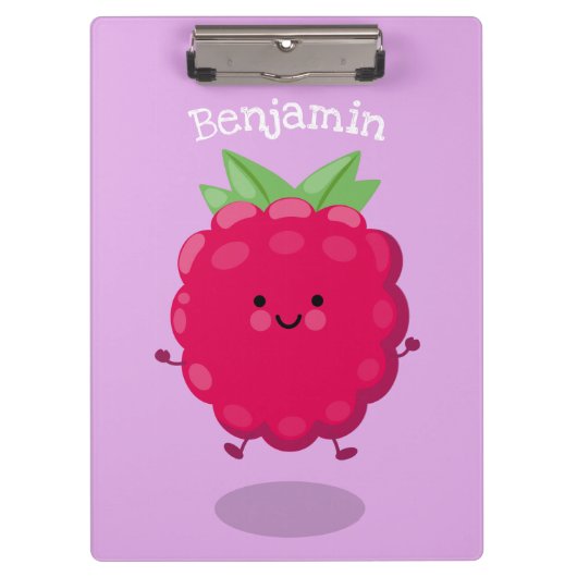 Cute happy raspberry cartoon illustratie klembord (Voorkant)