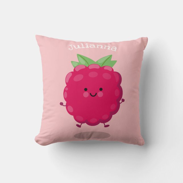 Cute happy raspberry cartoon illustratie kussen (Voorkant)