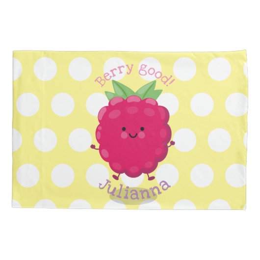 Cute happy raspberry cartoon illustratie kussensloop (Achterkant)