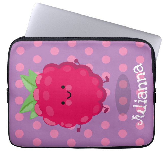 Cute happy raspberry cartoon illustratie laptop sleeve (Voorkant)