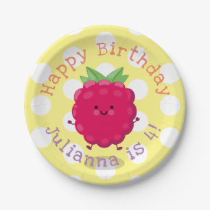 Cute happy raspberry cartoon illustratie papieren bordje