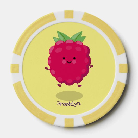 Cute happy raspberry cartoon illustratie poker chips (Voorkant)