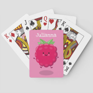 Cute happy raspberry cartoon illustratie pokerkaarten