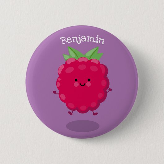 Cute happy raspberry cartoon illustratie ronde button 5,7 cm (Voorkant)