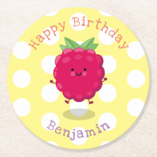 Cute happy raspberry cartoon illustratie ronde kartonnen onderzetter