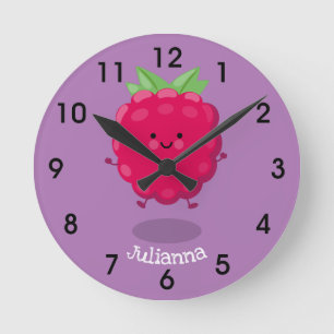 Cute happy raspberry cartoon illustratie ronde klok